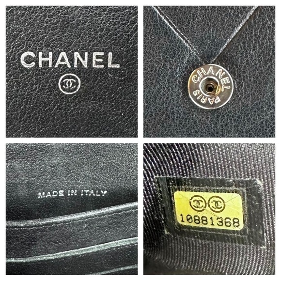 Authentic CHANEL Black Quilted Chevron Lambskin Leather CC Button Wallet Clutch - Picture 3 of 15